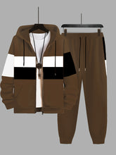 Plus Size 2Pcs Outfits - Sweatsuits for Spring, Fall, and Winter with Contrast Hooded Jacket and Joggers Set, Comfortable Men&