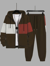 Plus Size 2Pcs Outfits - Sweatsuits for Spring, Fall, and Winter with Contrast Hooded Jacket and Joggers Set, Comfortable Men&