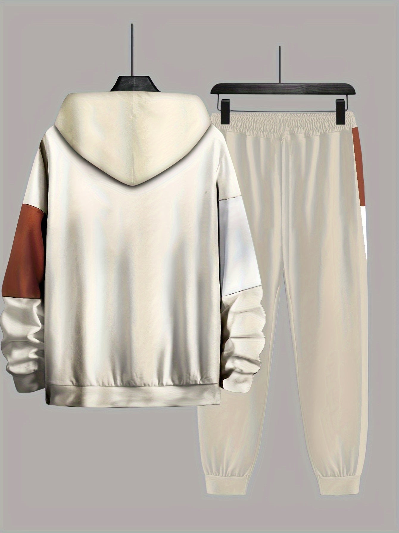 Plus Size 2Pcs Outfits - Sweatsuits for Spring, Fall, and Winter with Contrast Hooded Jacket and Joggers Set, Comfortable Men&