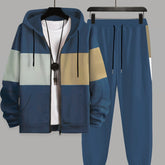 Plus Size 2Pcs Outfits - Sweatsuits for Spring, Fall, and Winter with Contrast Hooded Jacket and Joggers Set, Comfortable Men&