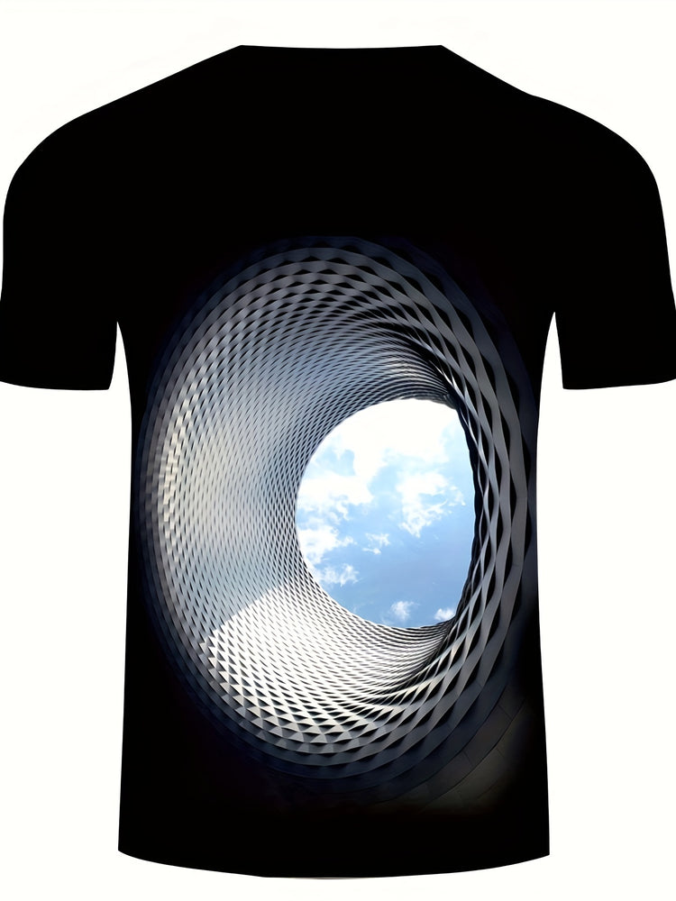 Plus Size 3D Hole With Blue Sky Graphic Print, Men&