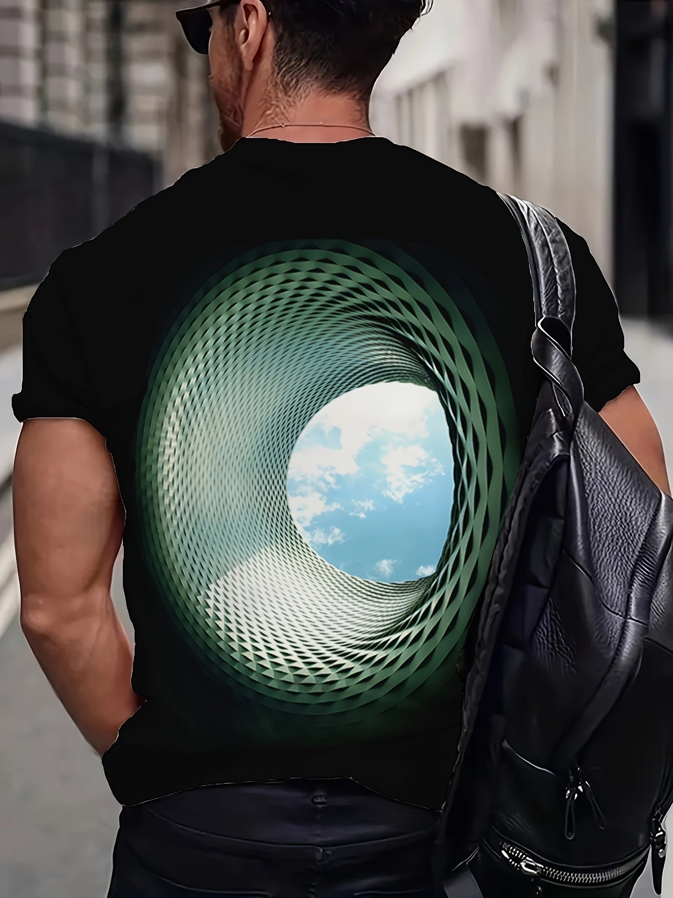 Plus Size 3D Hole With Blue Sky Graphic Print, Men&