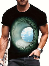 Plus Size 3D Hole With Blue Sky Graphic Print, Men&