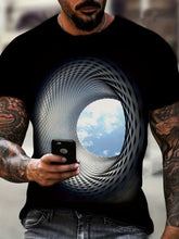 Plus Size 3D Hole With Blue Sky Graphic Print, Men&
