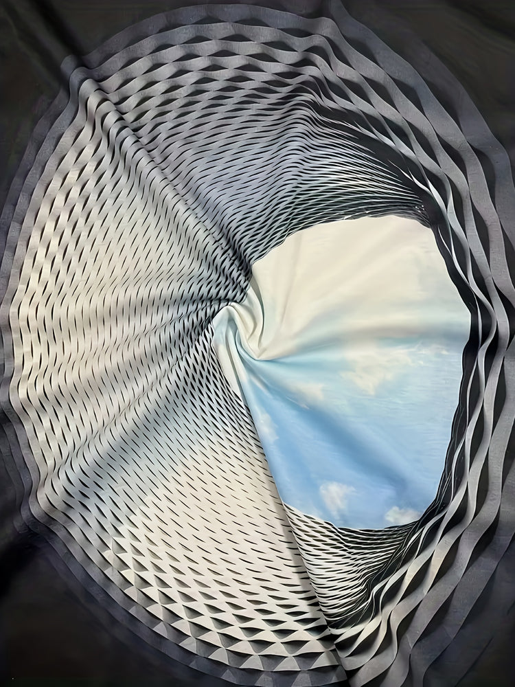 Plus Size 3D Hole With Blue Sky Graphic Print, Men&