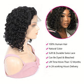 180% Density Water Wave Lace Frontal Short Bob Wig - Lace Wigs for Women with 13x4x1 T Part HD Transparent Lace, Pre Plucked, Natural Color, Middle Part, Water Curly Lace Part - Lena & Miles Exquisite Boutique LLC.