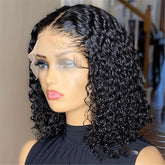 180% Density Water Wave Lace Frontal Short Bob Wig - Lace Wigs for Women with 13x4x1 T Part HD Transparent Lace, Pre Plucked, Natural Color, Middle Part, Water Curly Lace Part - Lena & Miles Exquisite Boutique LLC.