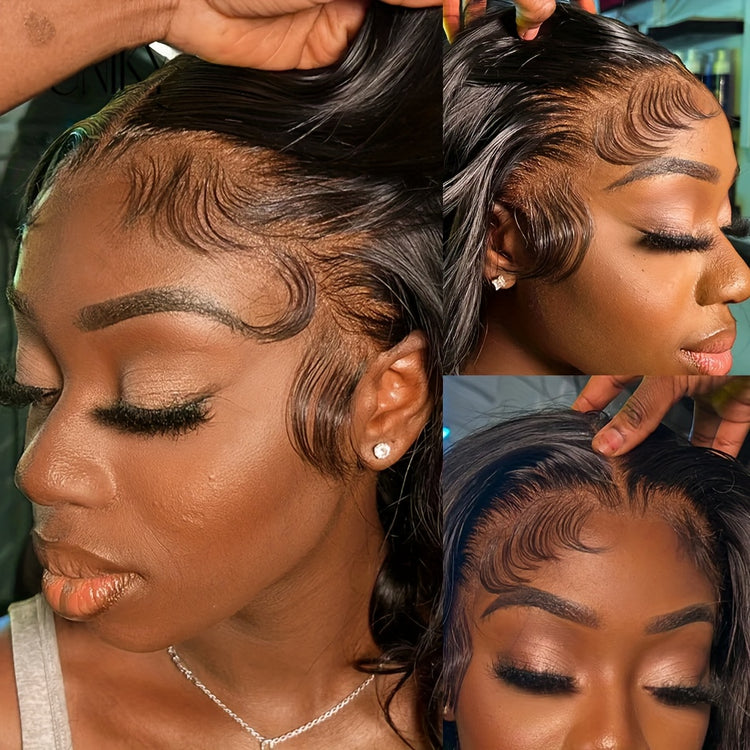 Short Bob Wig 13x4 HD Lace Frontal Wig Human Hair Brazilian Remy Transparent Lace Front Wig For Women Loose Body Wave Pre Plucked Closure Wigs 180% Density 10 12 14 16 Inch - Lena & Miles Exquisite Boutique LLC.