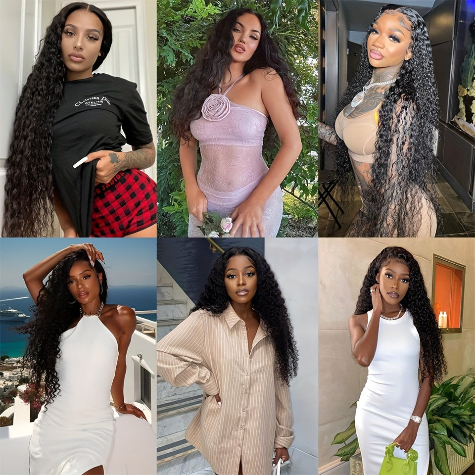 Brazilian Deep Wave Lace Front Wig HD Transparent 13x4 Lace Frontal Human Hair Wigs For Women Pre Plucked 100% Human Hair Deep Curly Wigs Natural Black Color 180% - Lena & Miles Exquisite Boutique LLC.