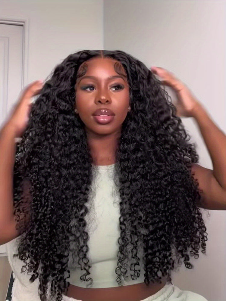 Brazilian Deep Wave Lace Front Wig HD Transparent 13x4 Lace Frontal Human Hair Wigs For Women Pre Plucked 100% Human Hair Deep Curly Wigs Natural Black Color 180% - Lena & Miles Exquisite Boutique LLC.