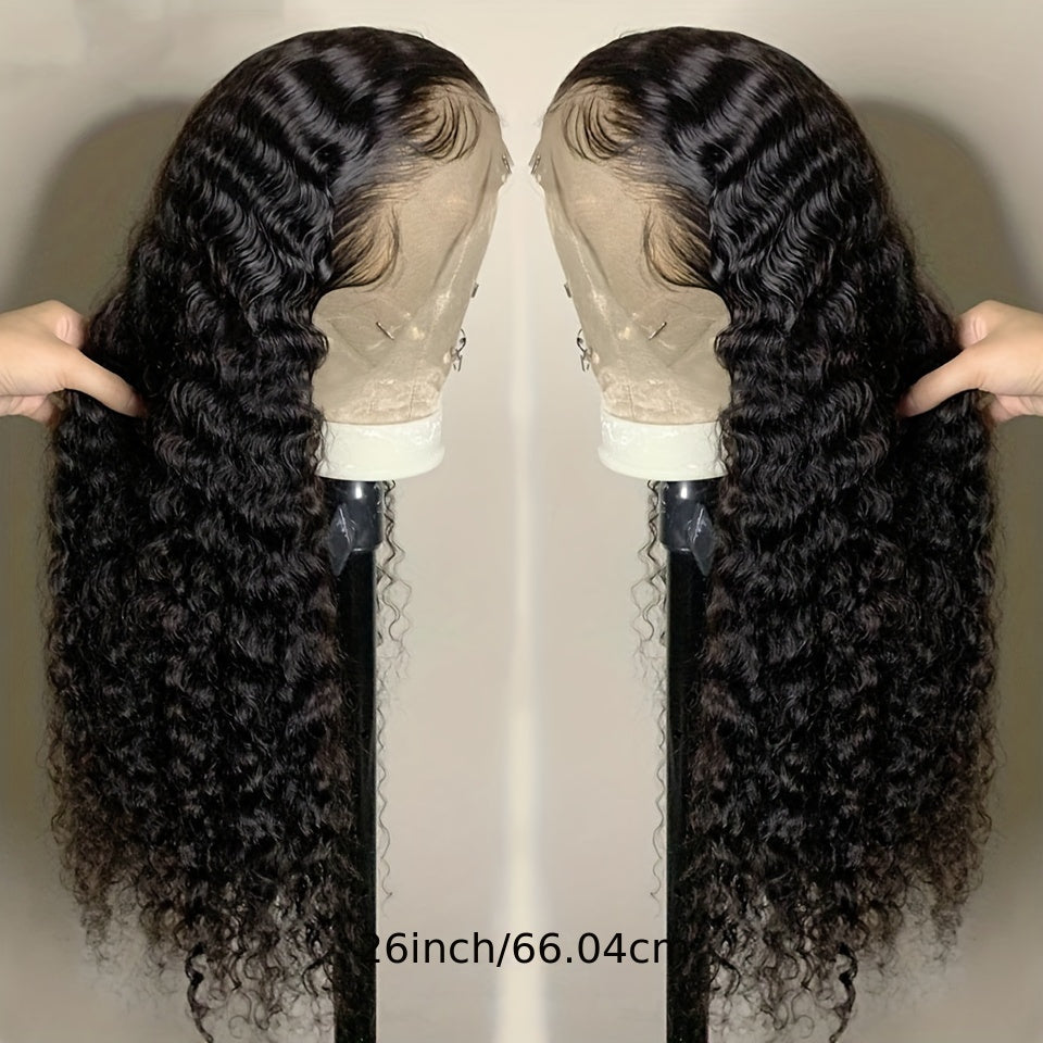 Brazilian Deep Wave Lace Front Wig HD Transparent 13x4 Lace Frontal Human Hair Wigs For Women Pre Plucked 100% Human Hair Deep Curly Wigs Natural Black Color 180% - Lena & Miles Exquisite Boutique LLC.