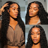 Brazilian Deep Wave Lace Front Wig HD Transparent 13x4 Lace Frontal Human Hair Wigs For Women Pre Plucked 100% Human Hair Deep Curly Wigs Natural Black Color 180% - Lena & Miles Exquisite Boutique LLC.
