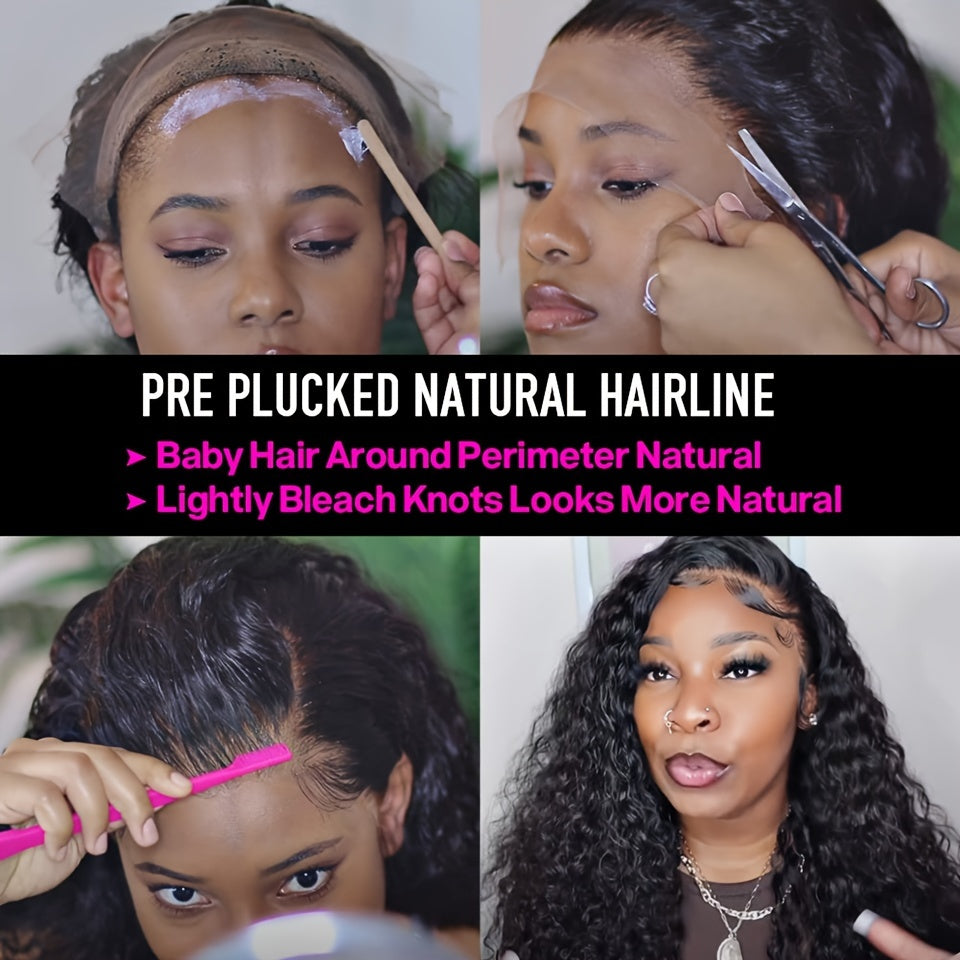 Brazilian Deep Wave Lace Front Wig HD Transparent 13x4 Lace Frontal Human Hair Wigs For Women Pre Plucked 100% Human Hair Deep Curly Wigs Natural Black Color 180% - Lena & Miles Exquisite Boutique LLC.