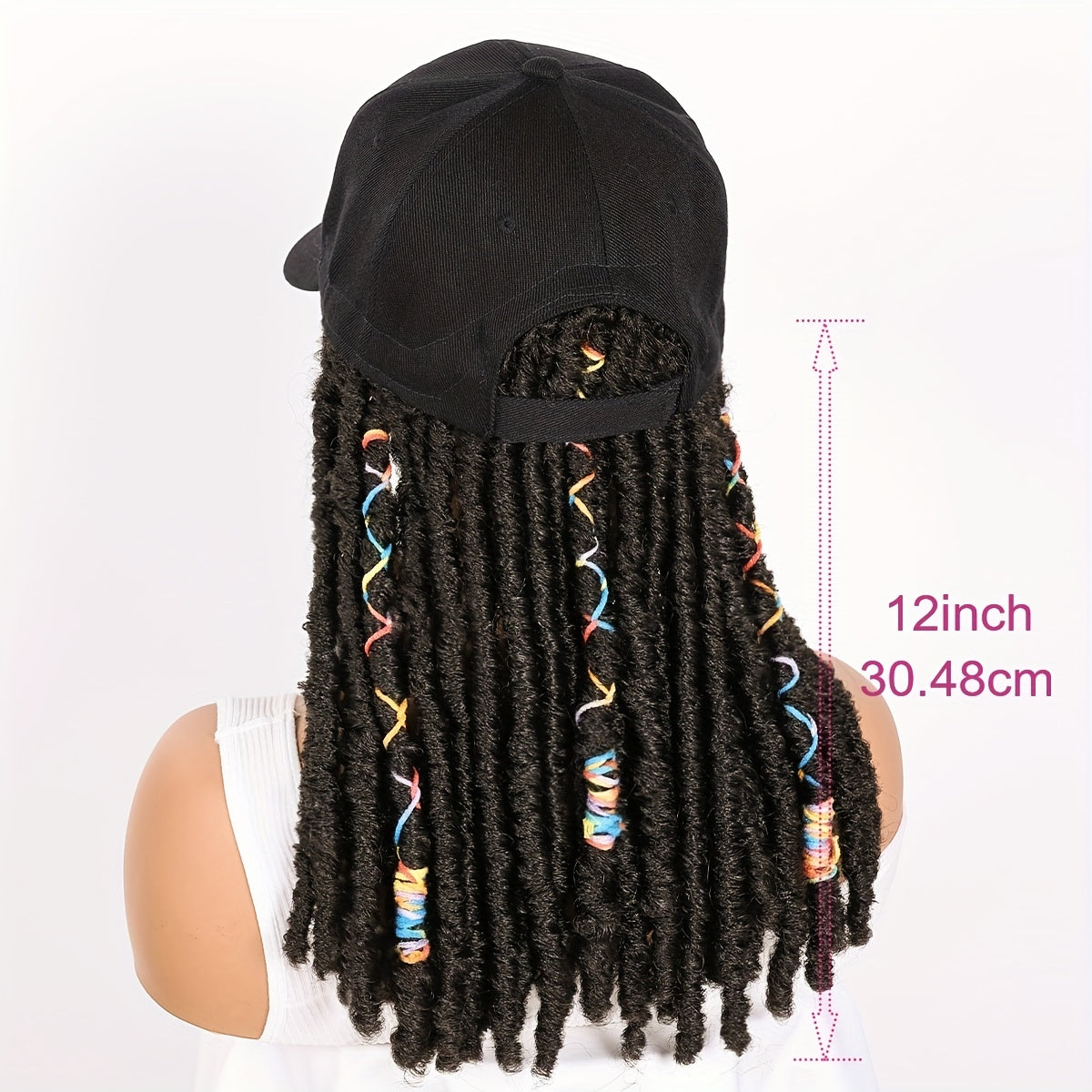 Hat Wigs 12 Inch Dreadlock Wigs With Black Baseball Cap Synthetic Fiber Dreads Hair Extensions With Hat Attatched For Women - Lena & Miles Exquisite Boutique LLC.