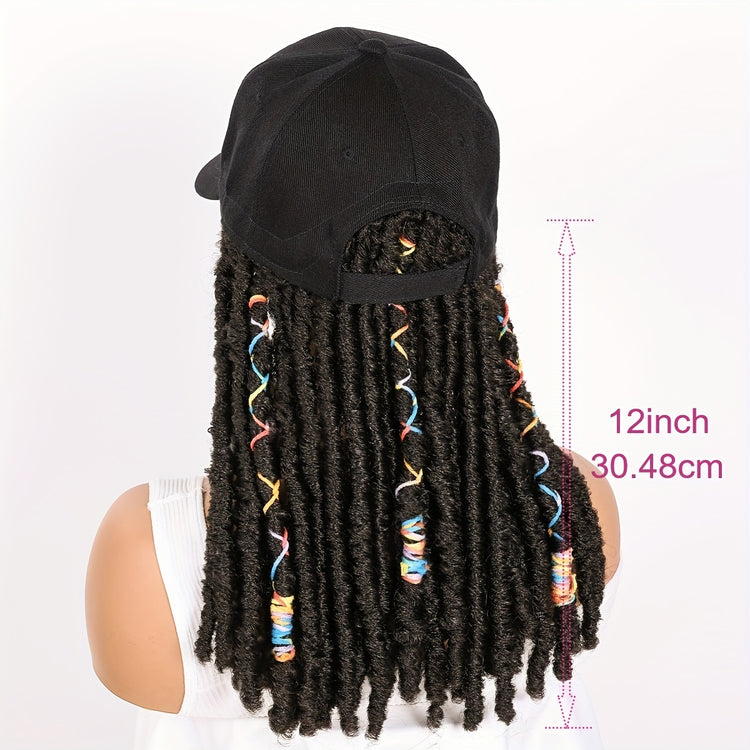 Hat Wigs 12 Inch Dreadlock Wigs With Black Baseball Cap Synthetic Fiber Dreads Hair Extensions With Hat Attatched For Women - Lena & Miles Exquisite Boutique LLC.