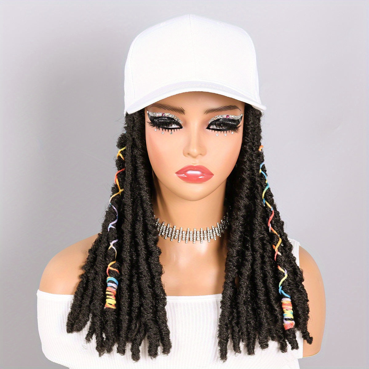 Hat Wigs 12 Inch Dreadlock Wigs With Black Baseball Cap Synthetic Fiber Dreads Hair Extensions With Hat Attatched For Women - Lena & Miles Exquisite Boutique LLC.