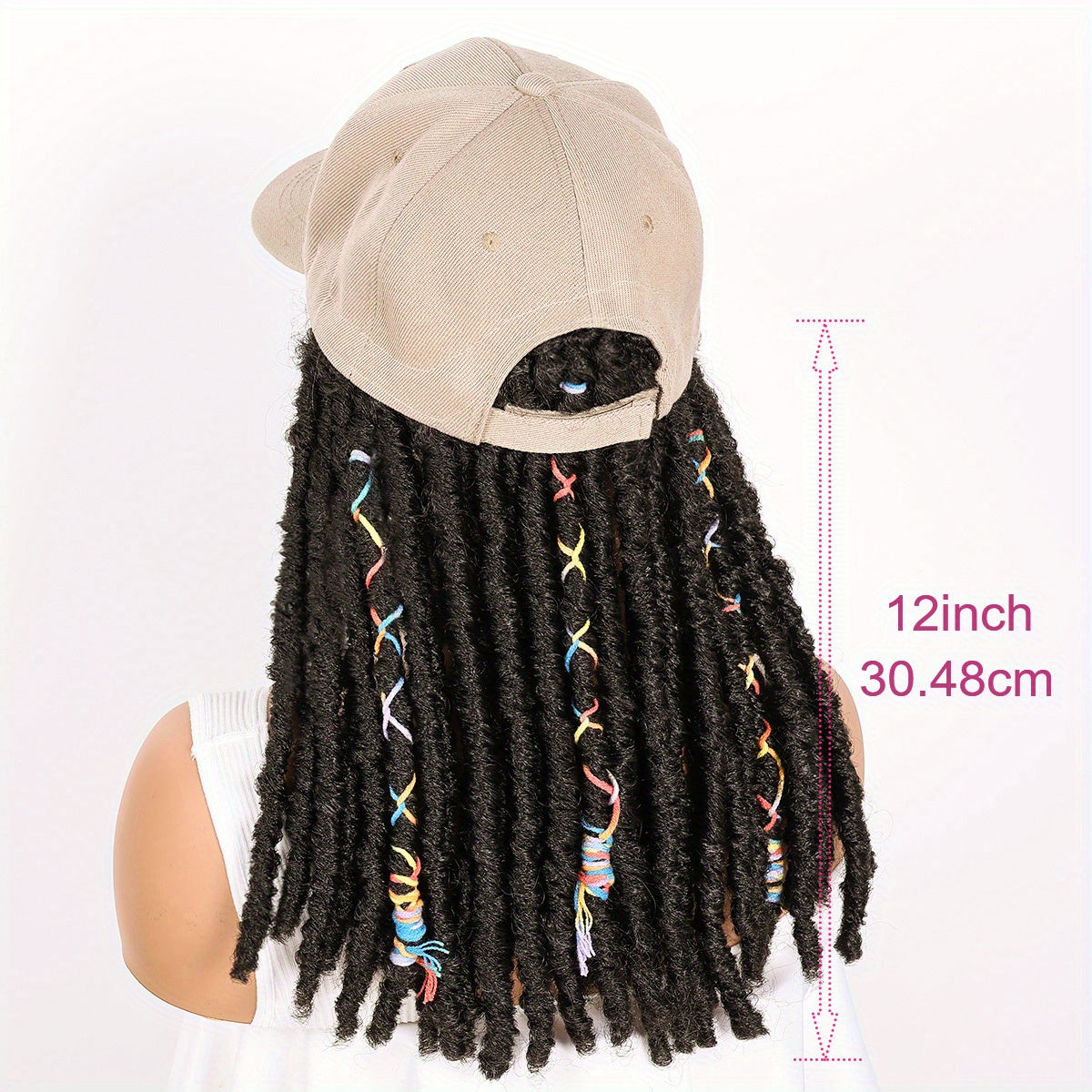 Hat Wigs 12 Inch Dreadlock Wigs With Black Baseball Cap Synthetic Fiber Dreads Hair Extensions With Hat Attatched For Women - Lena & Miles Exquisite Boutique LLC.
