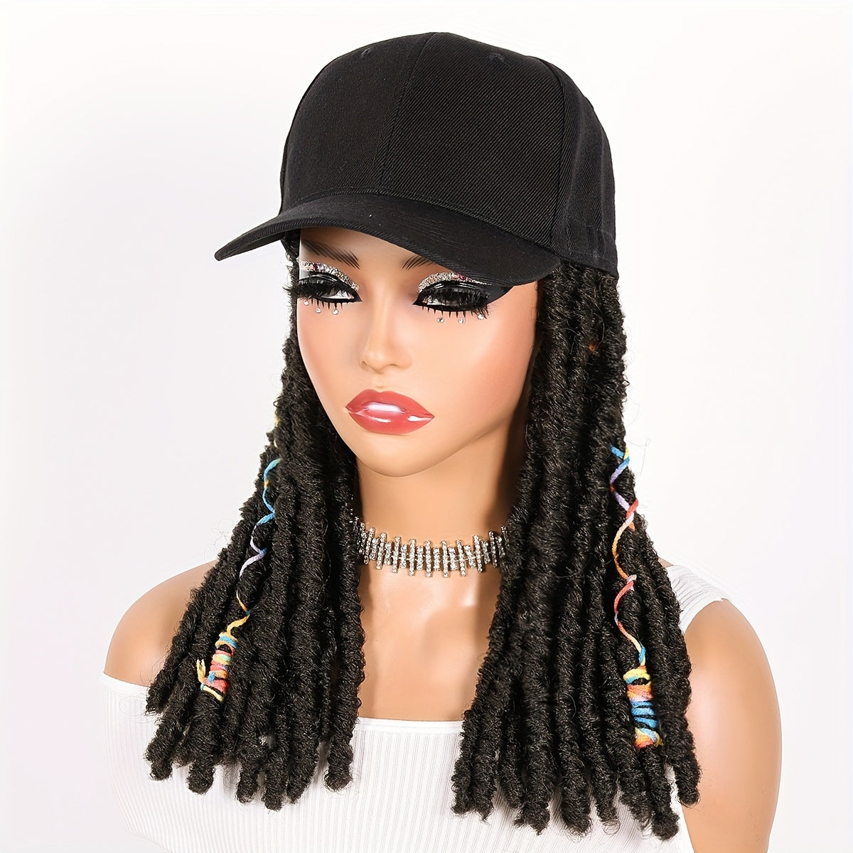 Hat Wigs 12 Inch Dreadlock Wigs With Black Baseball Cap Synthetic Fiber Dreads Hair Extensions With Hat Attatched For Women - Lena & Miles Exquisite Boutique LLC.