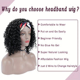 Headband Wigs 14 Inch Kinky Curly Headband Wigs For Women Synthetic Half Wig With Headband Attached No Lace Natural Black Curly Headband Wigs For Cosplay Party Daily Use - Lena & Miles Exquisite Boutique LLC.