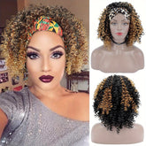 Headband Wigs 14 Inch Kinky Curly Headband Wigs For Women Synthetic Half Wig With Headband Attached No Lace Natural Black Curly Headband Wigs For Cosplay Party Daily Use - Lena & Miles Exquisite Boutique LLC.