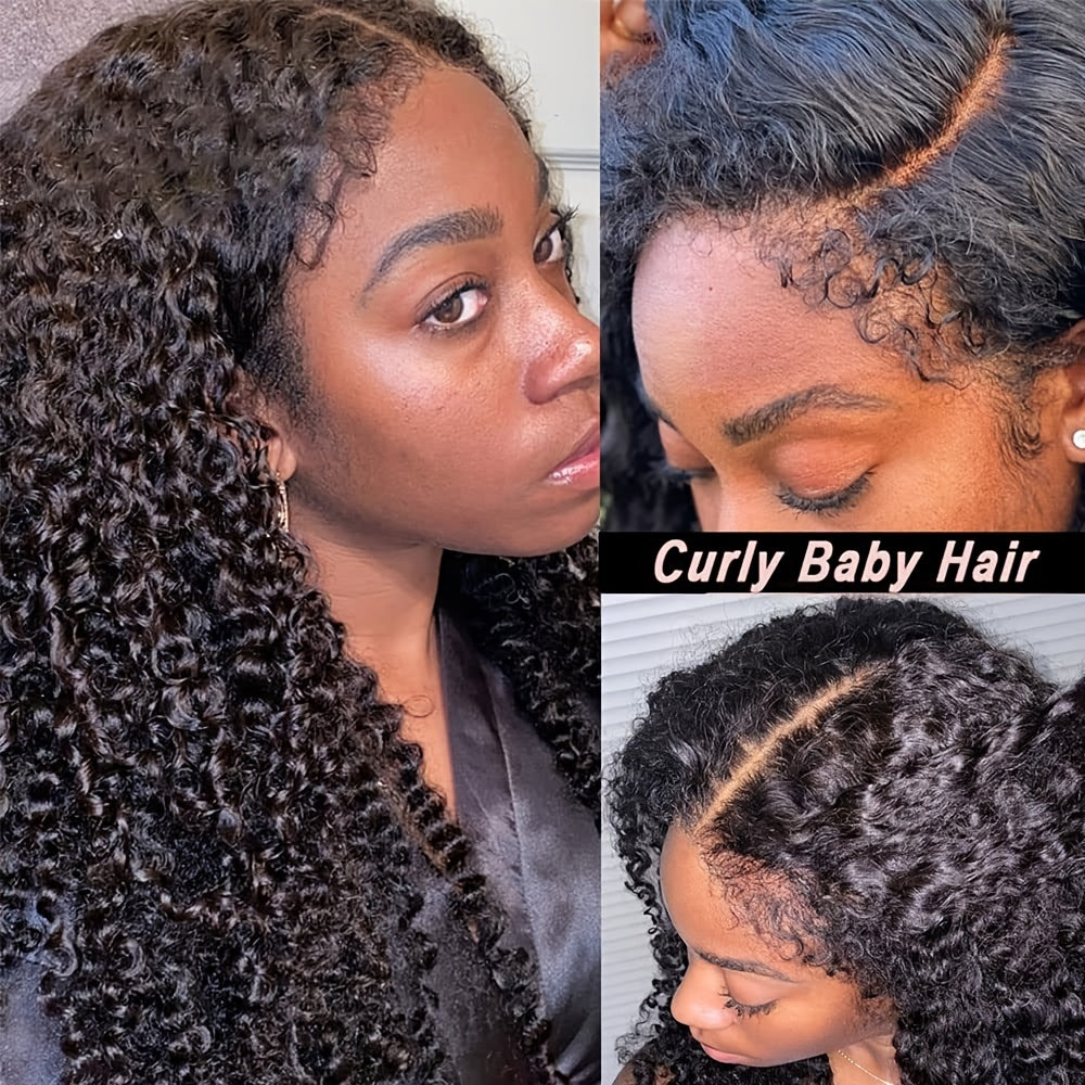 Deep Wave 4C Edges Frontal Wig 13x4 Lace Front Human Hair Wigs Deep Curly Lace Front Wig Human Hair For Women Brazilian Remy Human Hair Wigs With Curly Baby Hair Kinky Hairline - Lena & Miles Exquisite Boutique LLC.