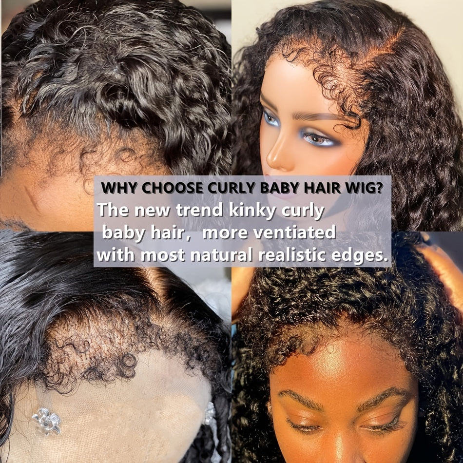 Deep Wave 4C Edges Frontal Wig 13x4 Lace Front Human Hair Wigs Deep Curly Lace Front Wig Human Hair For Women Brazilian Remy Human Hair Wigs With Curly Baby Hair Kinky Hairline - Lena & Miles Exquisite Boutique LLC.
