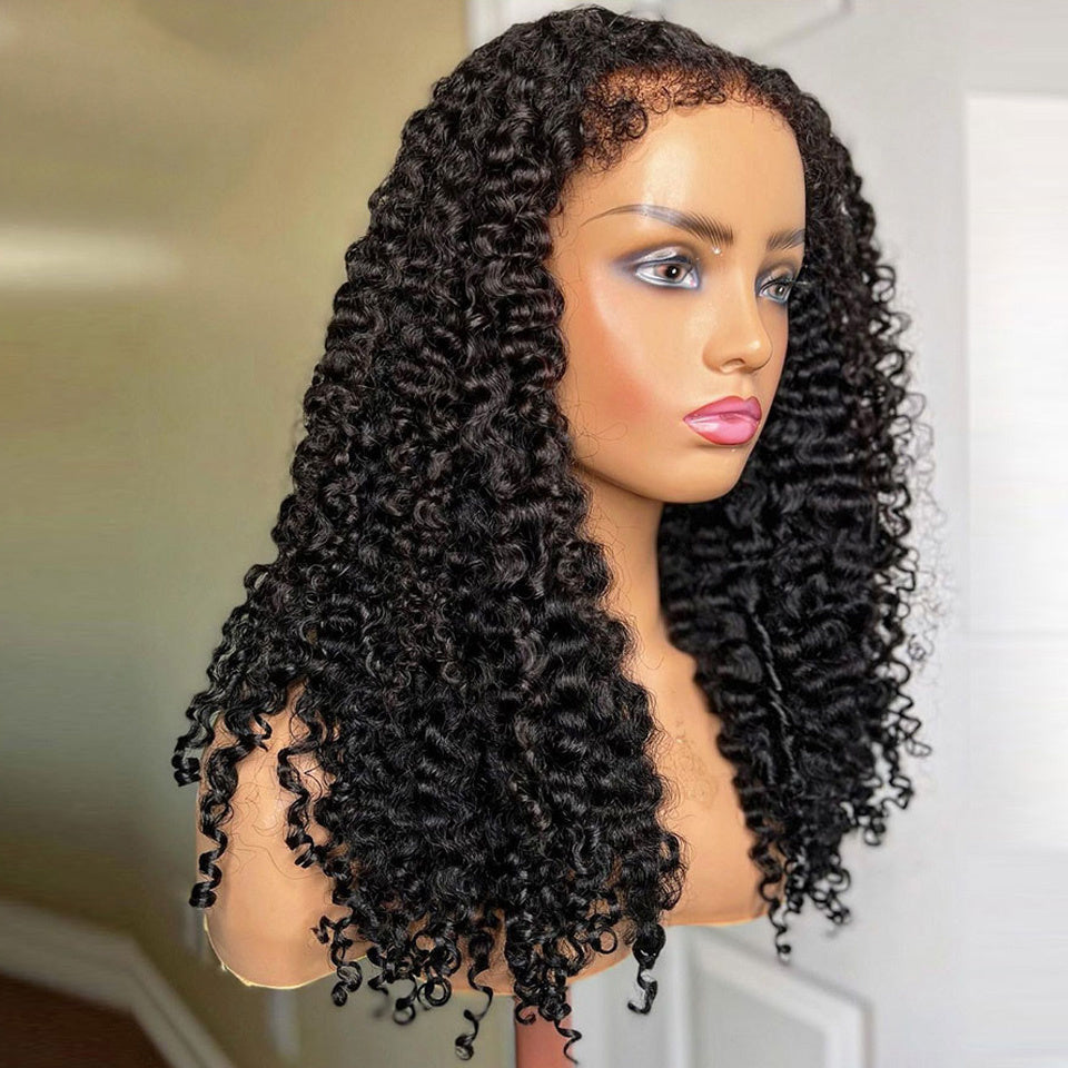 Deep Wave 4C Edges Frontal Wig 13x4 Lace Front Human Hair Wigs Deep Curly Lace Front Wig Human Hair For Women Brazilian Remy Human Hair Wigs With Curly Baby Hair Kinky Hairline - Lena & Miles Exquisite Boutique LLC.