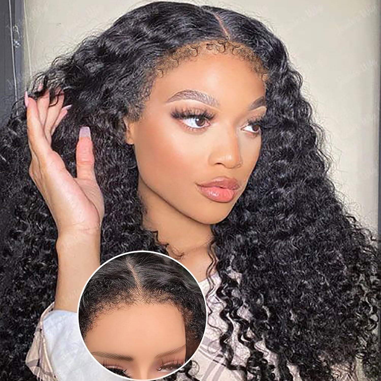 Deep Wave 4C Edges Frontal Wig 13x4 Lace Front Human Hair Wigs Deep Curly Lace Front Wig Human Hair For Women Brazilian Remy Human Hair Wigs With Curly Baby Hair Kinky Hairline - Lena & Miles Exquisite Boutique LLC.
