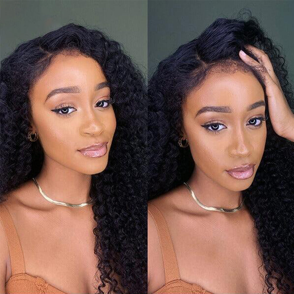 Deep Wave 4C Edges Frontal Wig 13x4 Lace Front Human Hair Wigs Deep Curly Lace Front Wig Human Hair For Women Brazilian Remy Human Hair Wigs With Curly Baby Hair Kinky Hairline - Lena & Miles Exquisite Boutique LLC.