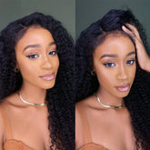Deep Wave 4C Edges Frontal Wig 13x4 Lace Front Human Hair Wigs Deep Curly Lace Front Wig Human Hair For Women Brazilian Remy Human Hair Wigs With Curly Baby Hair Kinky Hairline - Lena & Miles Exquisite Boutique LLC.