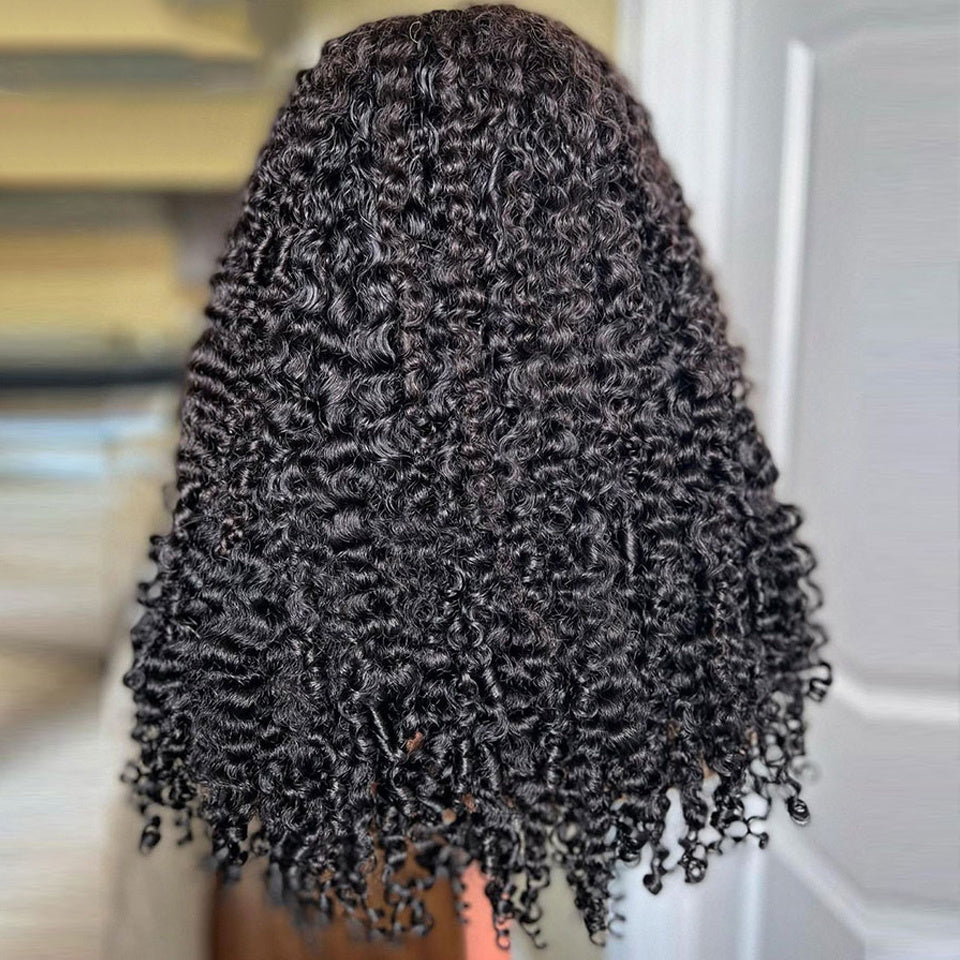 Deep Wave 4C Edges Frontal Wig 13x4 Lace Front Human Hair Wigs Deep Curly Lace Front Wig Human Hair For Women Brazilian Remy Human Hair Wigs With Curly Baby Hair Kinky Hairline - Lena & Miles Exquisite Boutique LLC.