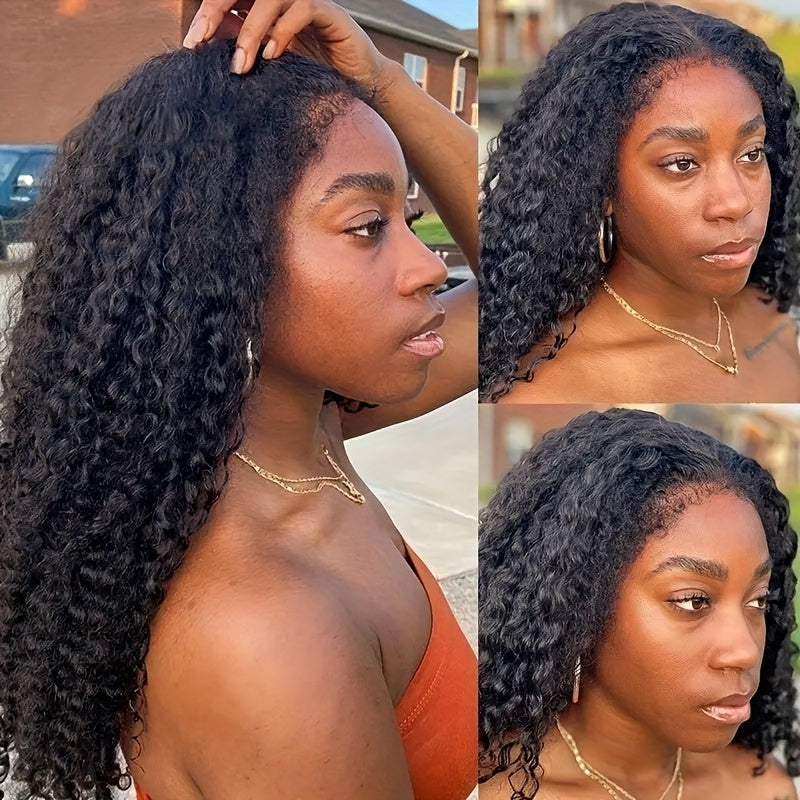 Deep Wave 4C Edges Frontal Wig 13x4 Lace Front Human Hair Wigs Deep Curly Lace Front Wig Human Hair For Women Brazilian Remy Human Hair Wigs With Curly Baby Hair Kinky Hairline - Lena & Miles Exquisite Boutique LLC.