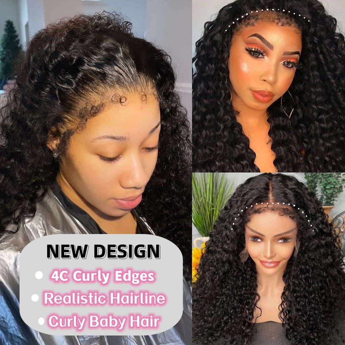 Deep Wave 4C Edges Frontal Wig 13x4 Lace Front Human Hair Wigs Deep Curly Lace Front Wig Human Hair For Women Brazilian Remy Human Hair Wigs With Curly Baby Hair Kinky Hairline - Lena & Miles Exquisite Boutique LLC.