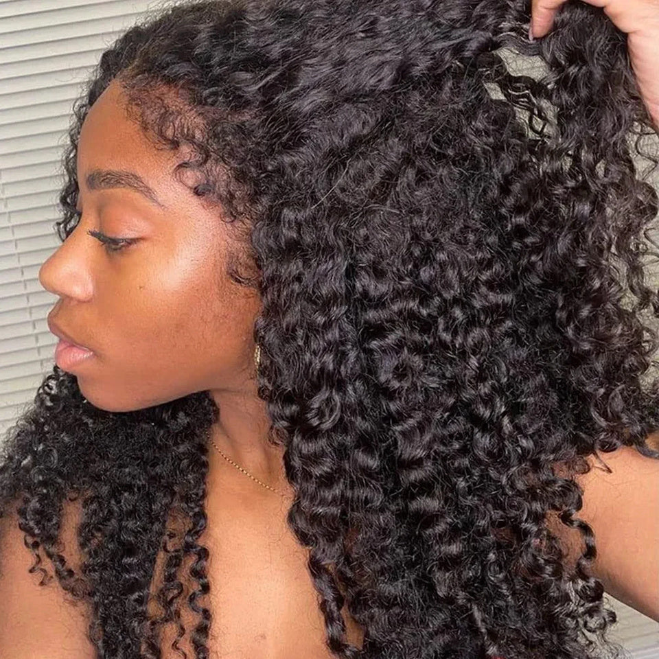 Deep Wave 4C Edges Frontal Wig 13x4 Lace Front Human Hair Wigs Deep Curly Lace Front Wig Human Hair For Women Brazilian Remy Human Hair Wigs With Curly Baby Hair Kinky Hairline - Lena & Miles Exquisite Boutique LLC.