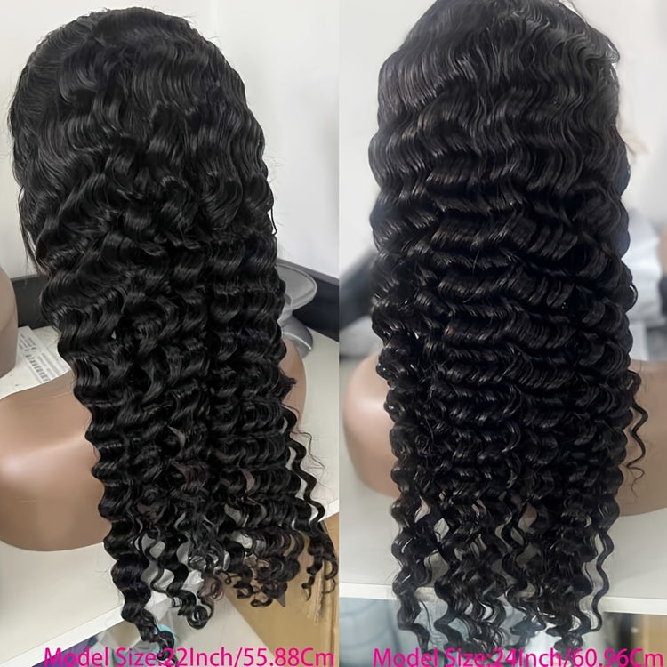 Deep Wave 4C Edges Frontal Wig 13x4 Lace Front Human Hair Wigs Deep Curly Lace Front Wig Human Hair For Women Brazilian Remy Human Hair Wigs With Curly Baby Hair Kinky Hairline - Lena & Miles Exquisite Boutique LLC.