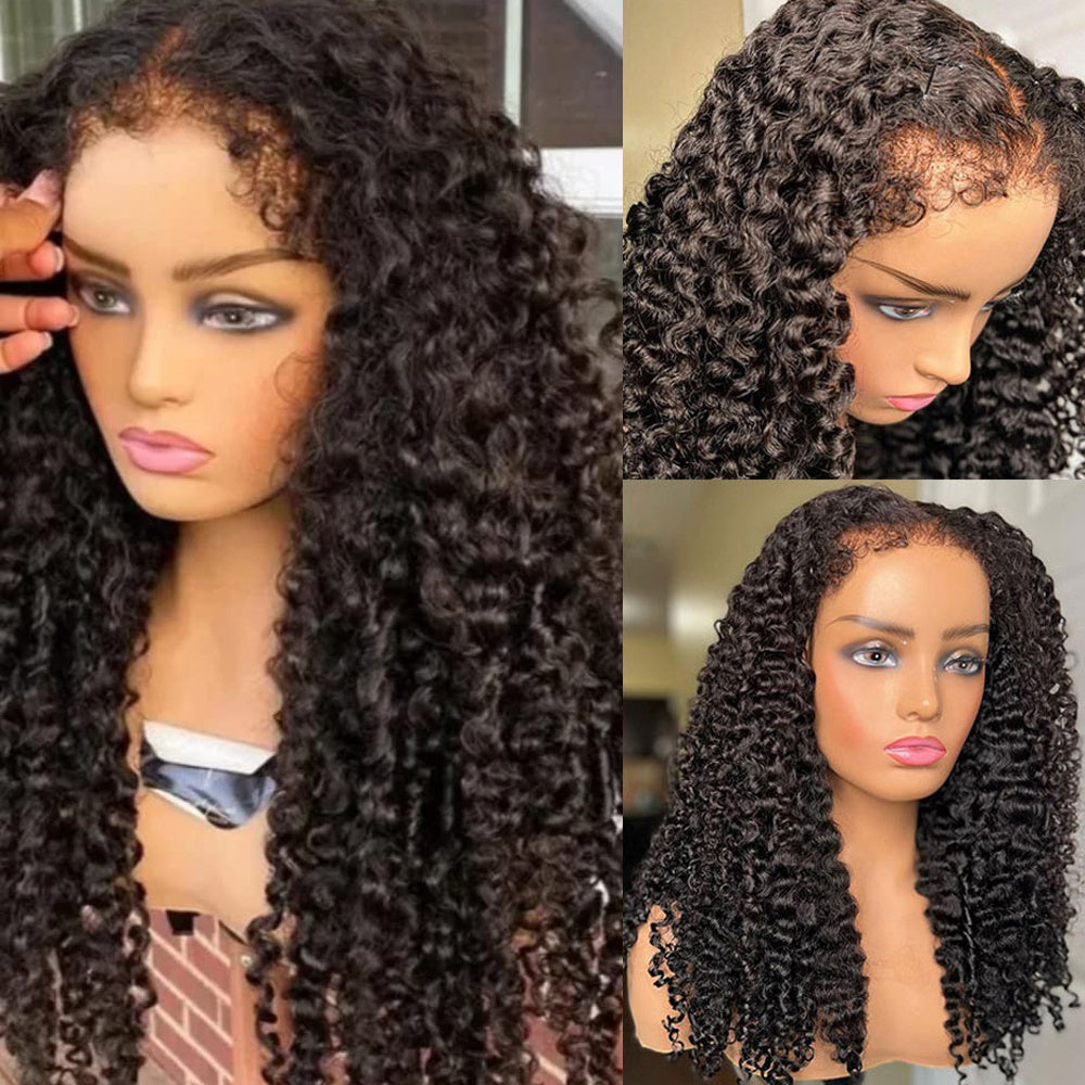 Deep Wave 4C Edges Frontal Wig 13x4 Lace Front Human Hair Wigs Deep Curly Lace Front Wig Human Hair For Women Brazilian Remy Human Hair Wigs With Curly Baby Hair Kinky Hairline - Lena & Miles Exquisite Boutique LLC.