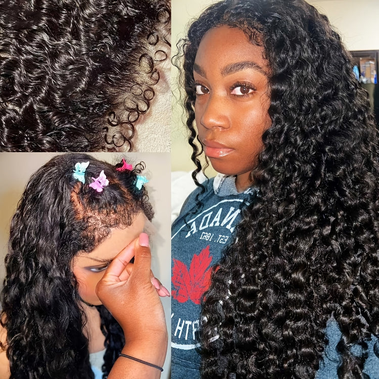 Deep Wave 4C Edges Frontal Wig 13x4 Lace Front Human Hair Wigs Deep Curly Lace Front Wig Human Hair For Women Brazilian Remy Human Hair Wigs With Curly Baby Hair Kinky Hairline - Lena & Miles Exquisite Boutique LLC.