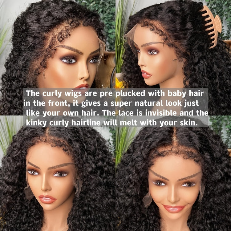 Deep Wave 4C Edges Frontal Wig 13x4 Lace Front Human Hair Wigs Deep Curly Lace Front Wig Human Hair For Women Brazilian Remy Human Hair Wigs With Curly Baby Hair Kinky Hairline - Lena & Miles Exquisite Boutique LLC.