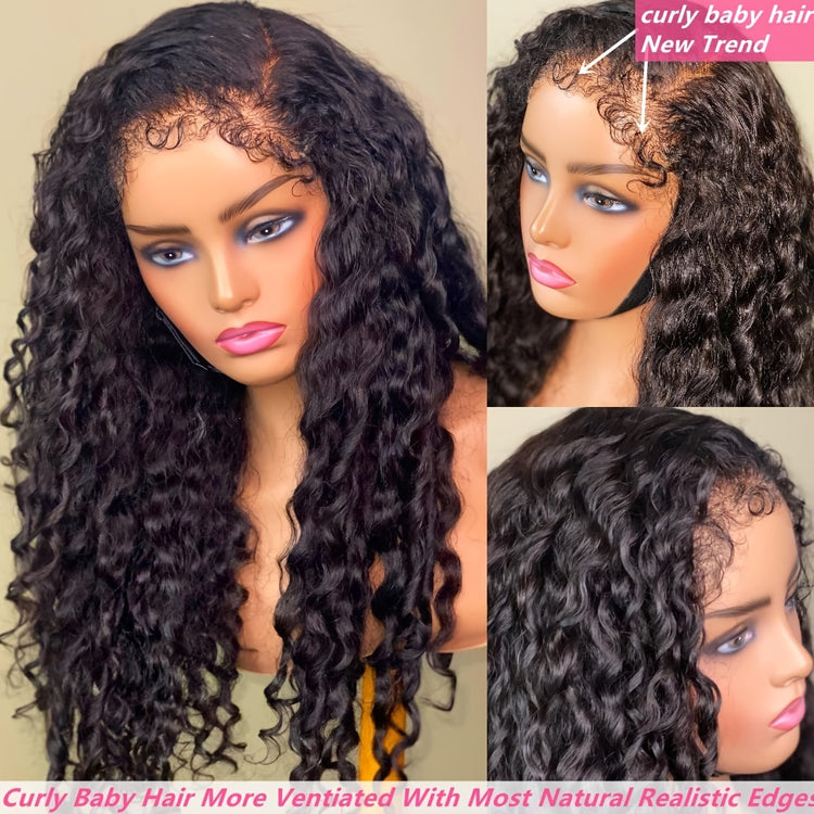 Deep Wave 4C Edges Frontal Wig 13x4 Lace Front Human Hair Wigs Deep Curly Lace Front Wig Human Hair For Women Brazilian Remy Human Hair Wigs With Curly Baby Hair Kinky Hairline - Lena & Miles Exquisite Boutique LLC.