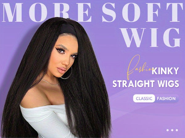 Kinky Straight Headband Wig For Women Yaki Straight Wigs With Black Headband Kinky Afro Wigs For Women - Lena & Miles Exquisite Boutique LLC.