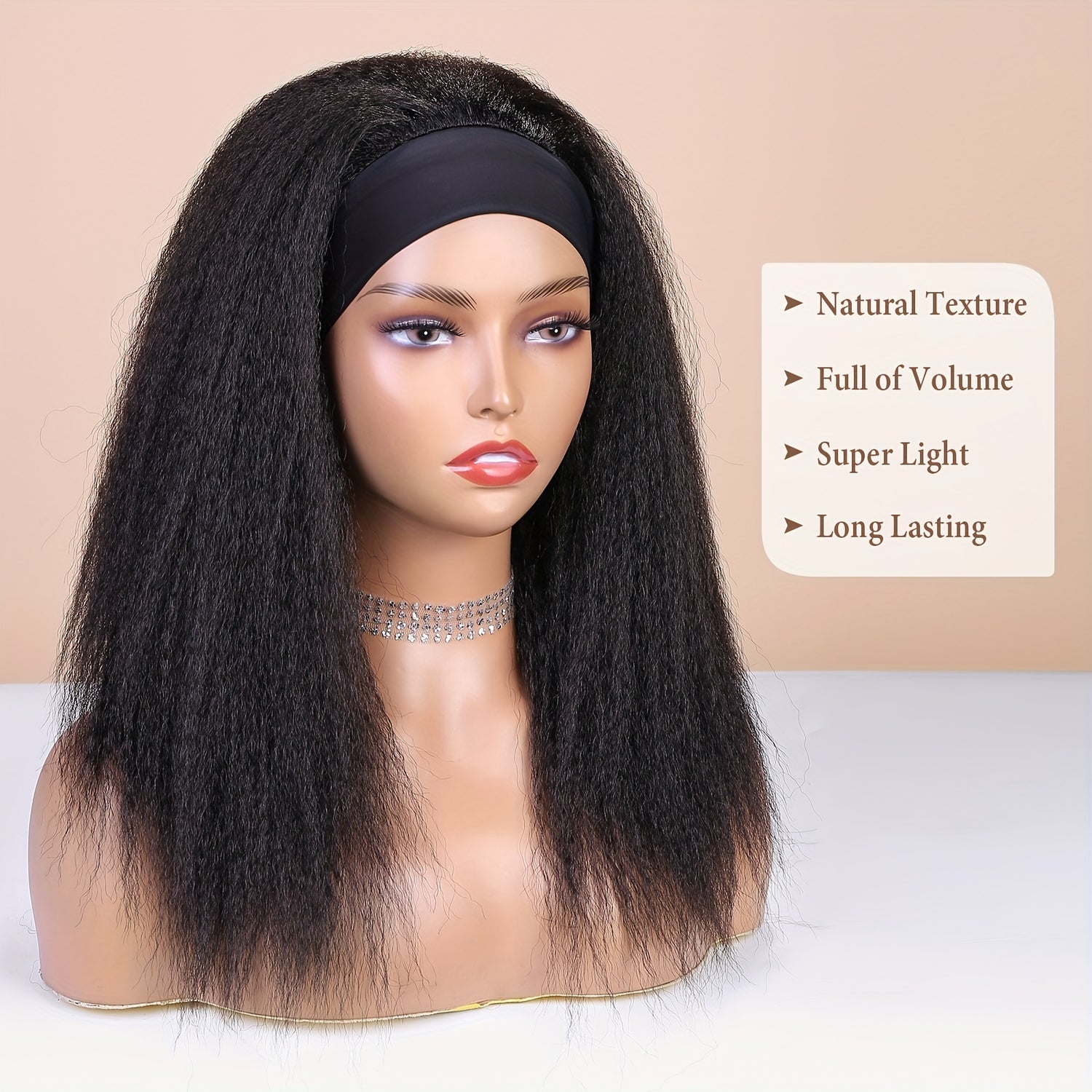 Kinky Straight Headband Wig For Women Yaki Straight Wigs With Black Headband Kinky Afro Wigs For Women - Lena & Miles Exquisite Boutique LLC.