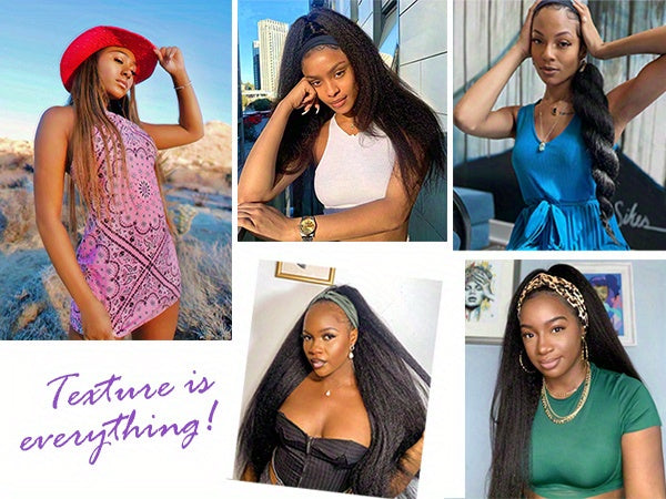 Kinky Straight Headband Wig For Women Yaki Straight Wigs With Black Headband Kinky Afro Wigs For Women - Lena & Miles Exquisite Boutique LLC.