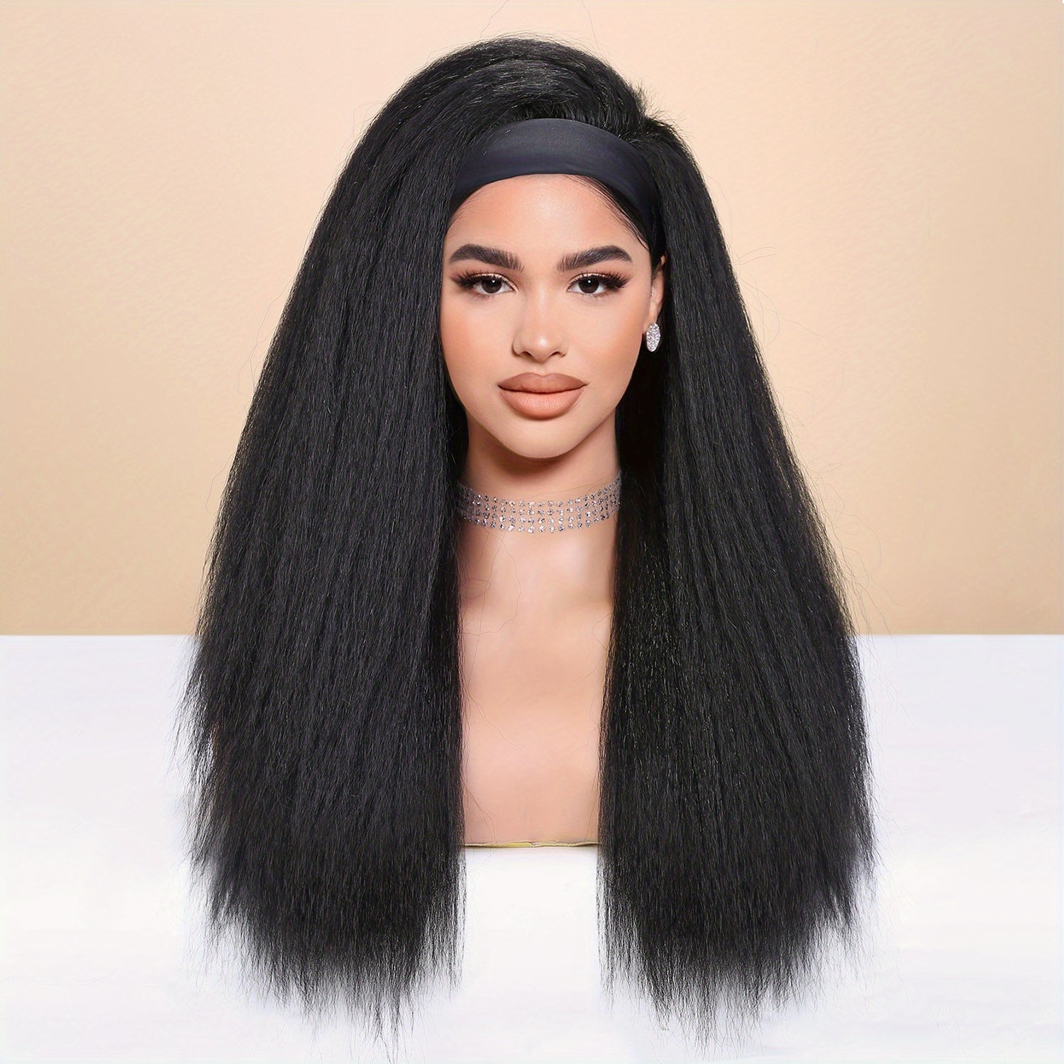 Kinky Straight Headband Wig For Women Yaki Straight Wigs With Black Headband Kinky Afro Wigs For Women - Lena & Miles Exquisite Boutique LLC.