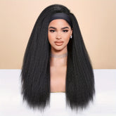 Kinky Straight Headband Wig For Women Yaki Straight Wigs With Black Headband Kinky Afro Wigs For Women - Lena & Miles Exquisite Boutique LLC.