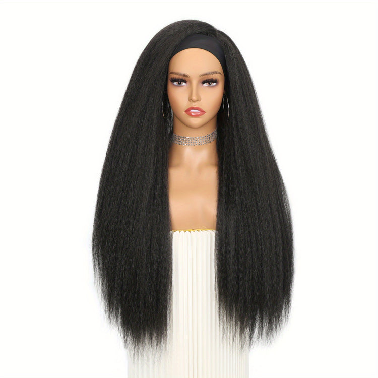 Kinky Straight Headband Wig For Women Yaki Straight Wigs With Black Headband Kinky Afro Wigs For Women - Lena & Miles Exquisite Boutique LLC.