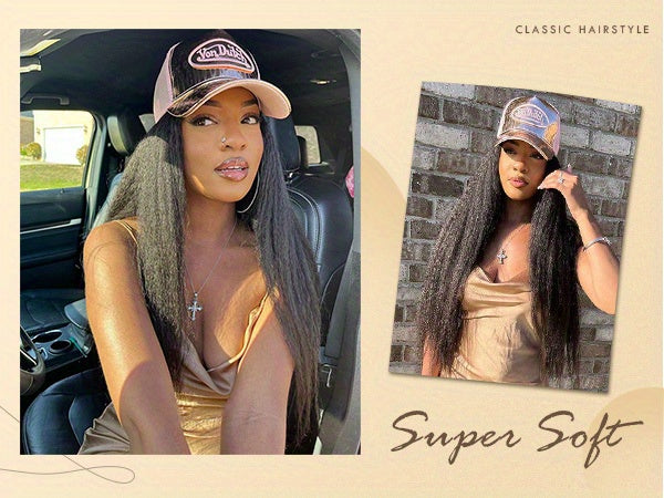 Kinky Straight Headband Wig For Women Yaki Straight Wigs With Black Headband Kinky Afro Wigs For Women - Lena & Miles Exquisite Boutique LLC.