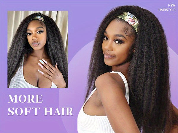 Kinky Straight Headband Wig For Women Yaki Straight Wigs With Black Headband Kinky Afro Wigs For Women - Lena & Miles Exquisite Boutique LLC.