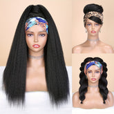 Kinky Straight Headband Wig For Women Yaki Straight Wigs With Black Headband Kinky Afro Wigs For Women - Lena & Miles Exquisite Boutique LLC.