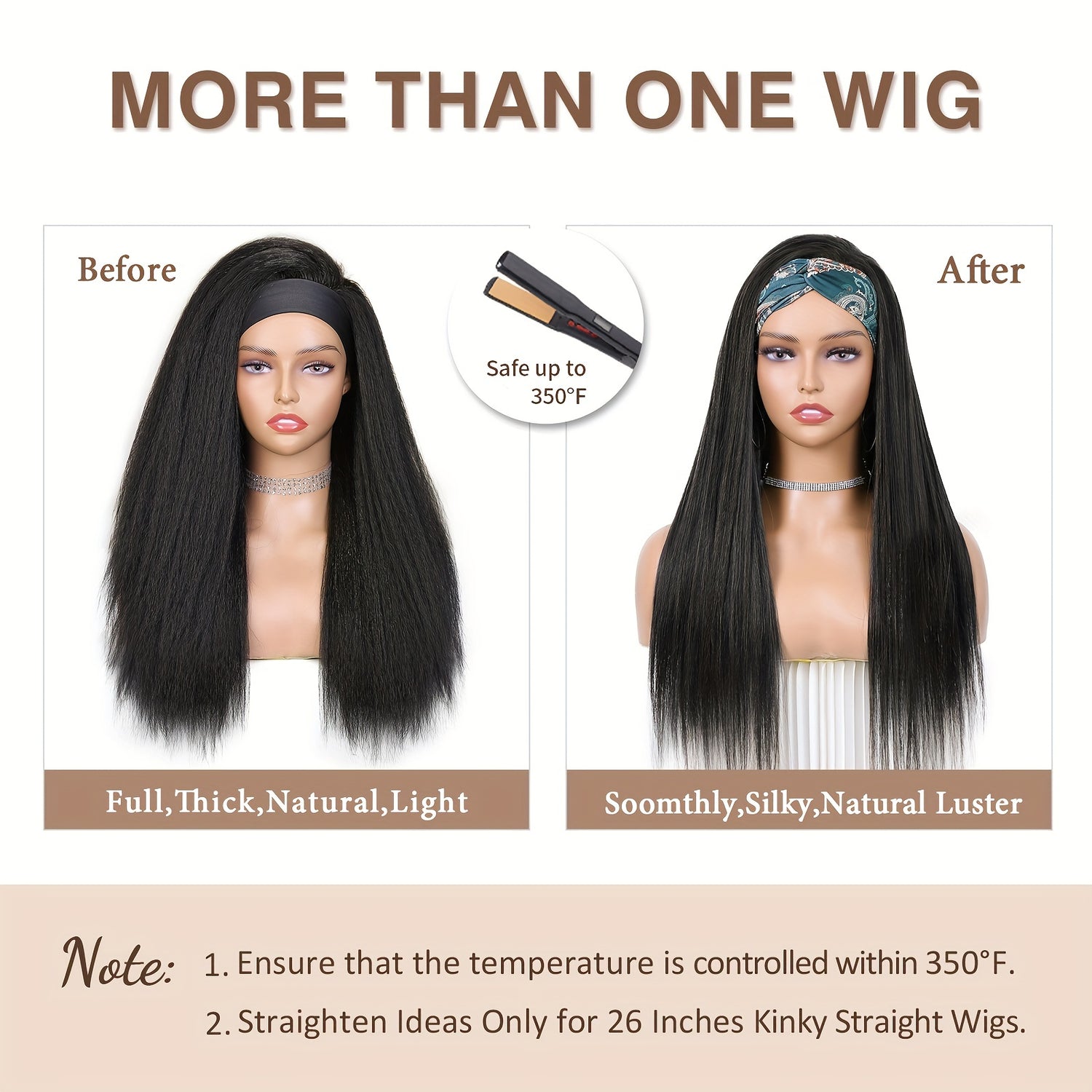 Kinky Straight Headband Wig For Women Yaki Straight Wigs With Black Headband Kinky Afro Wigs For Women - Lena & Miles Exquisite Boutique LLC.