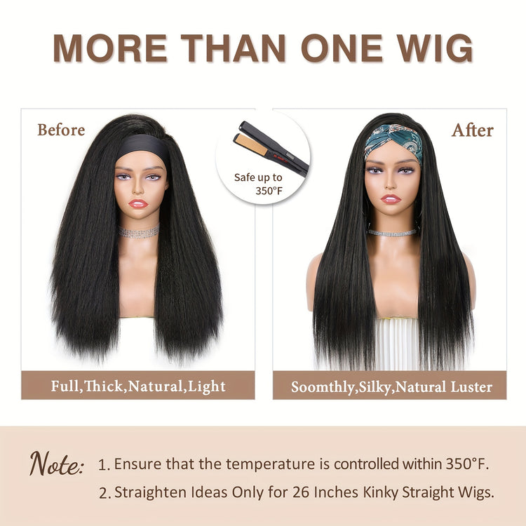Kinky Straight Headband Wig For Women Yaki Straight Wigs With Black Headband Kinky Afro Wigs For Women - Lena & Miles Exquisite Boutique LLC.